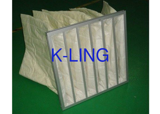 Filtro de aire de bolsa de aleación de aluminio con 80% de humedad Material de filtración de fibra sintética superior.