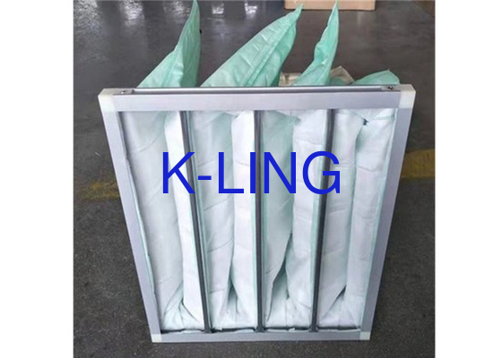 Filtro de aire de bolsa de aleación de aluminio con 80% de humedad Material de filtración de fibra sintética superior.