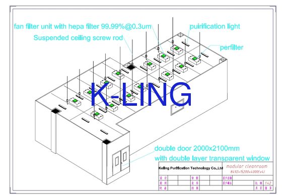 Sistema modular de sala limpia con fuente de alimentación de 220 V 50-60 HZ, tamaño personalizable y estándares ISO Clase 5 a ISO Clase 8